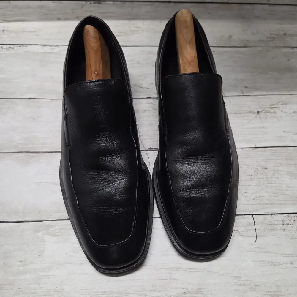 Florsheim Mens Black Leather Apron Moc Toe Slip On Loafers Dress Shoes Size 10D